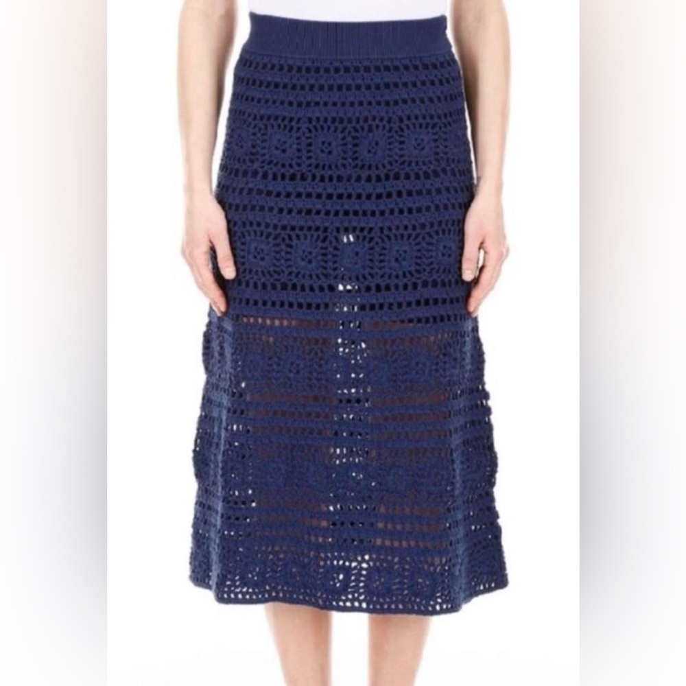 STAUD MARLIN COTTON-CROCHET MIDI SKIRT IN BLUE. Size M - Picture 2 of 7